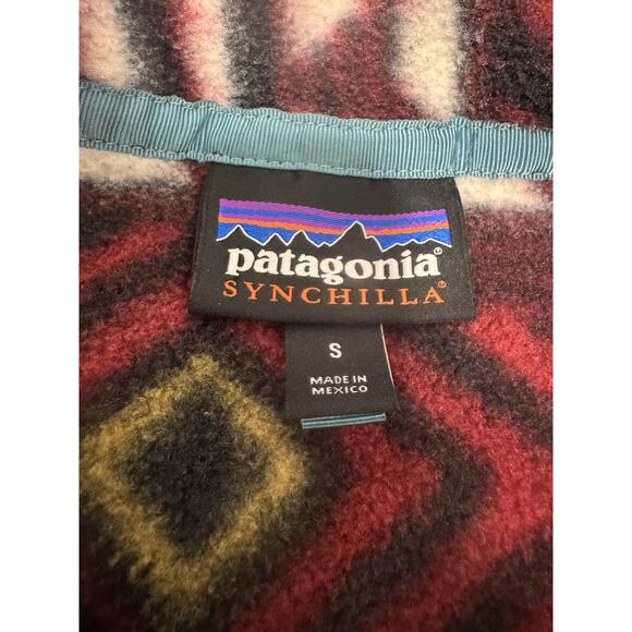 Patagonia Synchilla Sweater Men's Small Saltillo Cinder Red White Snap T Fleece - Picture 2 of 8